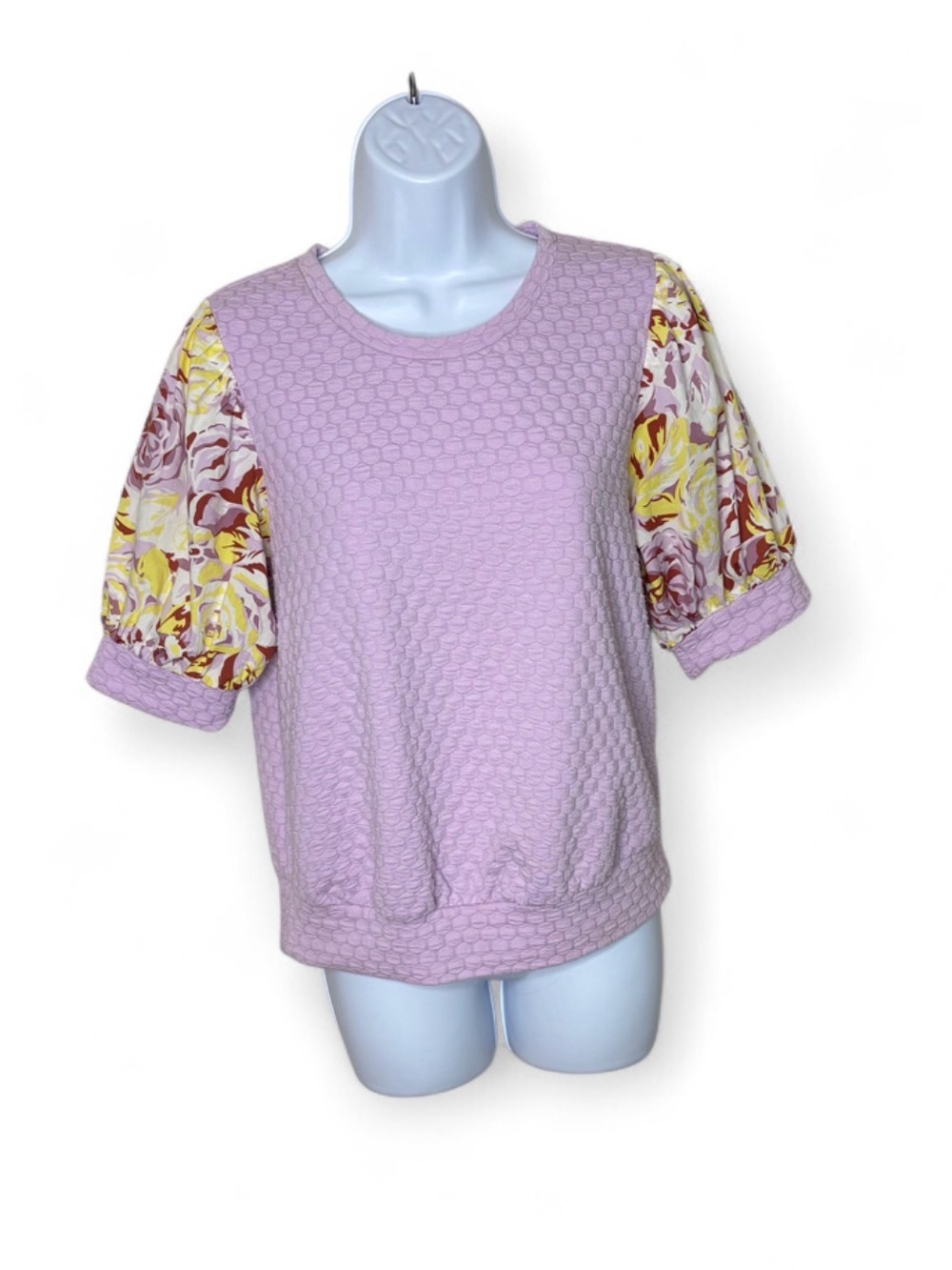 Anthropologie Porridge Lavender Bubble Knit Floral Puff Sleeve Blouse Top Size S
